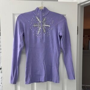 Boston Proper Lavender Long Sleeve Top with Snowflake Design